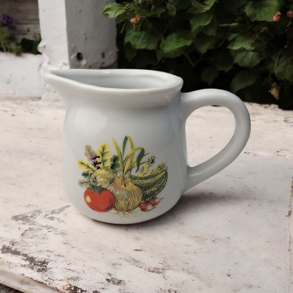 Vintage Creamer Small Pitcher 3.25" Vegetable Motif Cream Sauce
